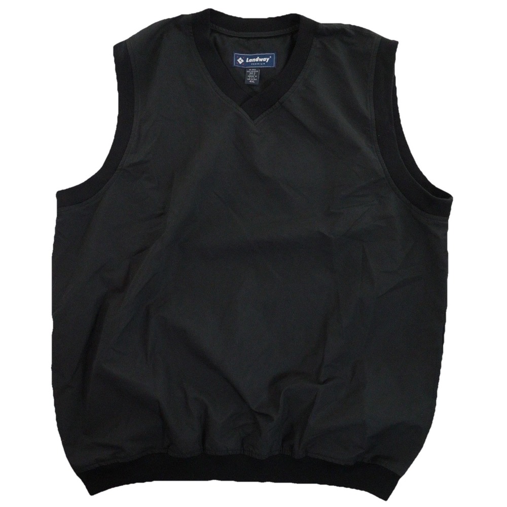 Landway‎ Vest Pullover Windbreaker V-Neck Vintage Golf USA Black Men 4XL